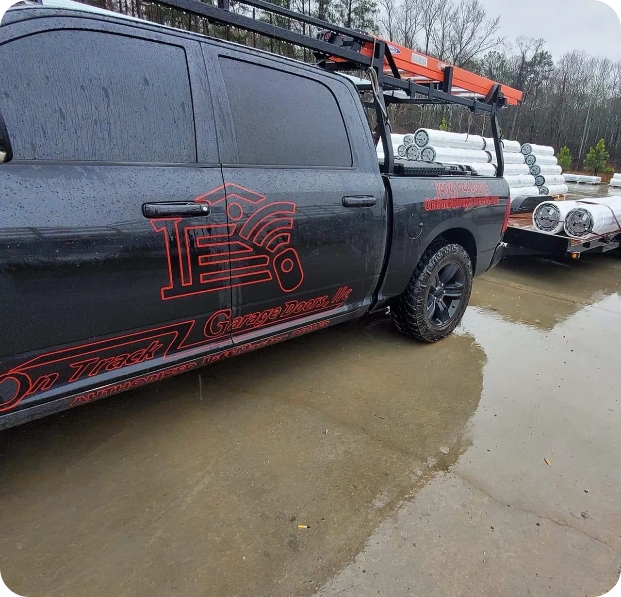 Vehicle parked on wet concrete surface