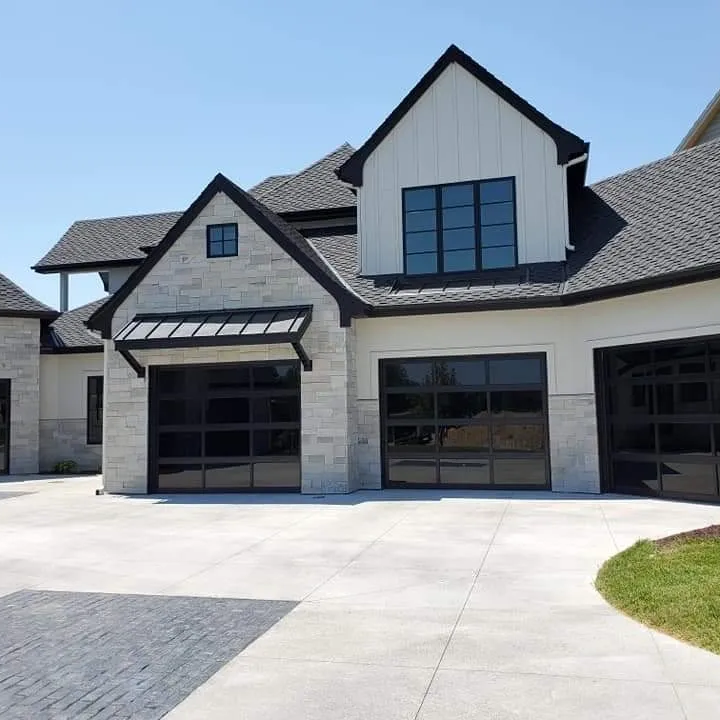 Stylish suburban house under clear blue sky